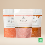 Pack de tisanes d’allaitement NEA MAMA aux saveurs pêche, fruits rouges et caramel, certifiées bio, présentées en sachets.