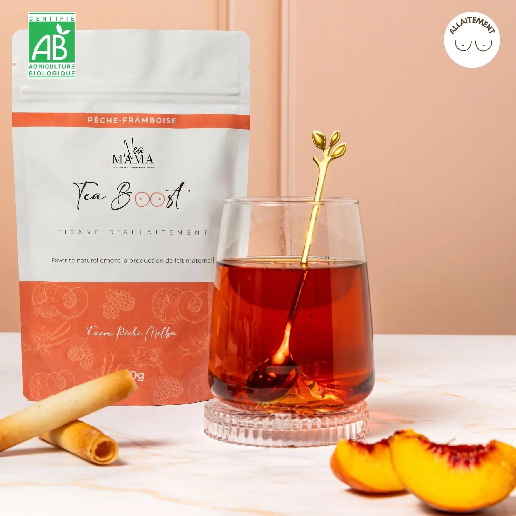 Teaboost Pêche melba bio - Allaitement NEA MAMA