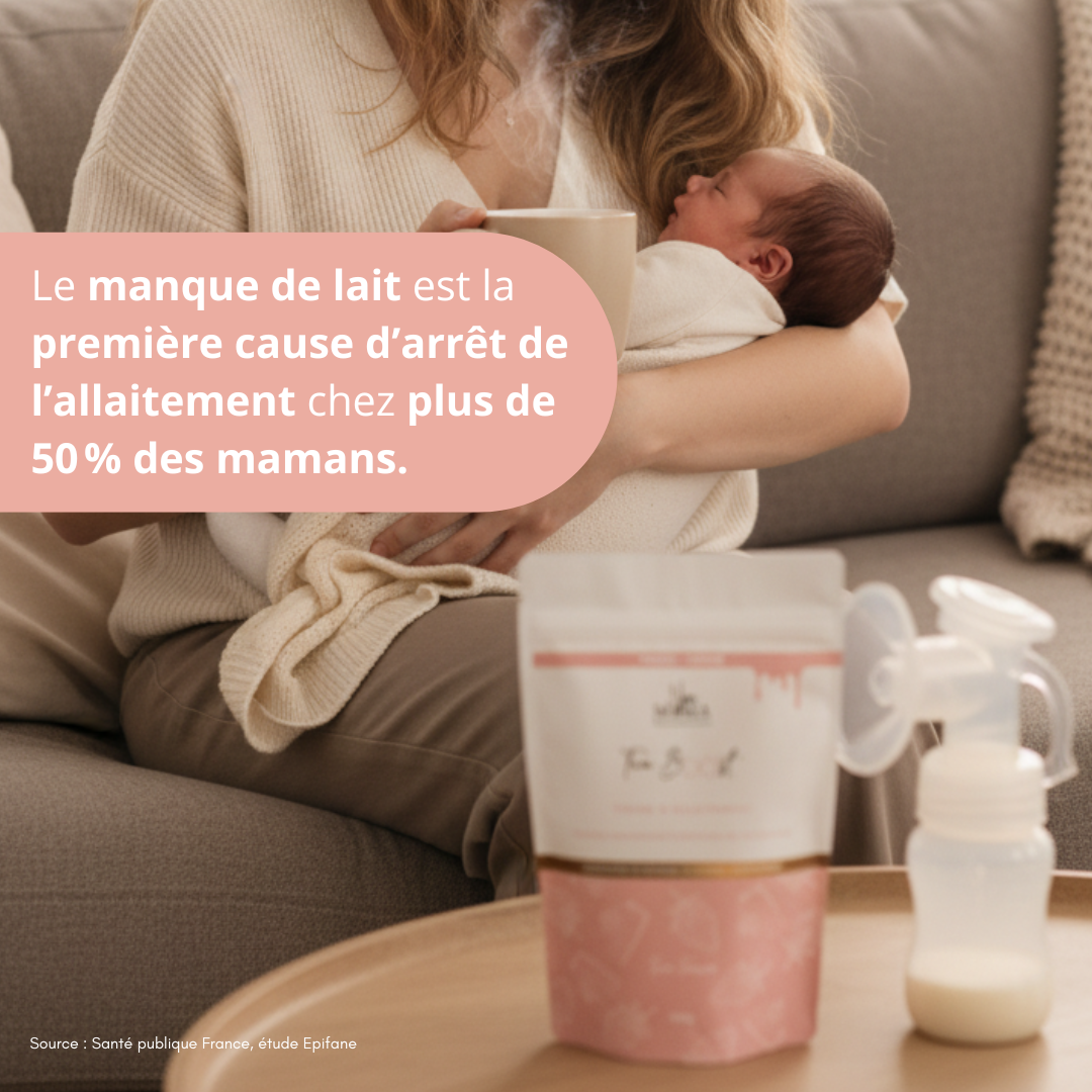Maman allaitant son bébé en buvant la tisane allaitement Fraisier NEA MAMA