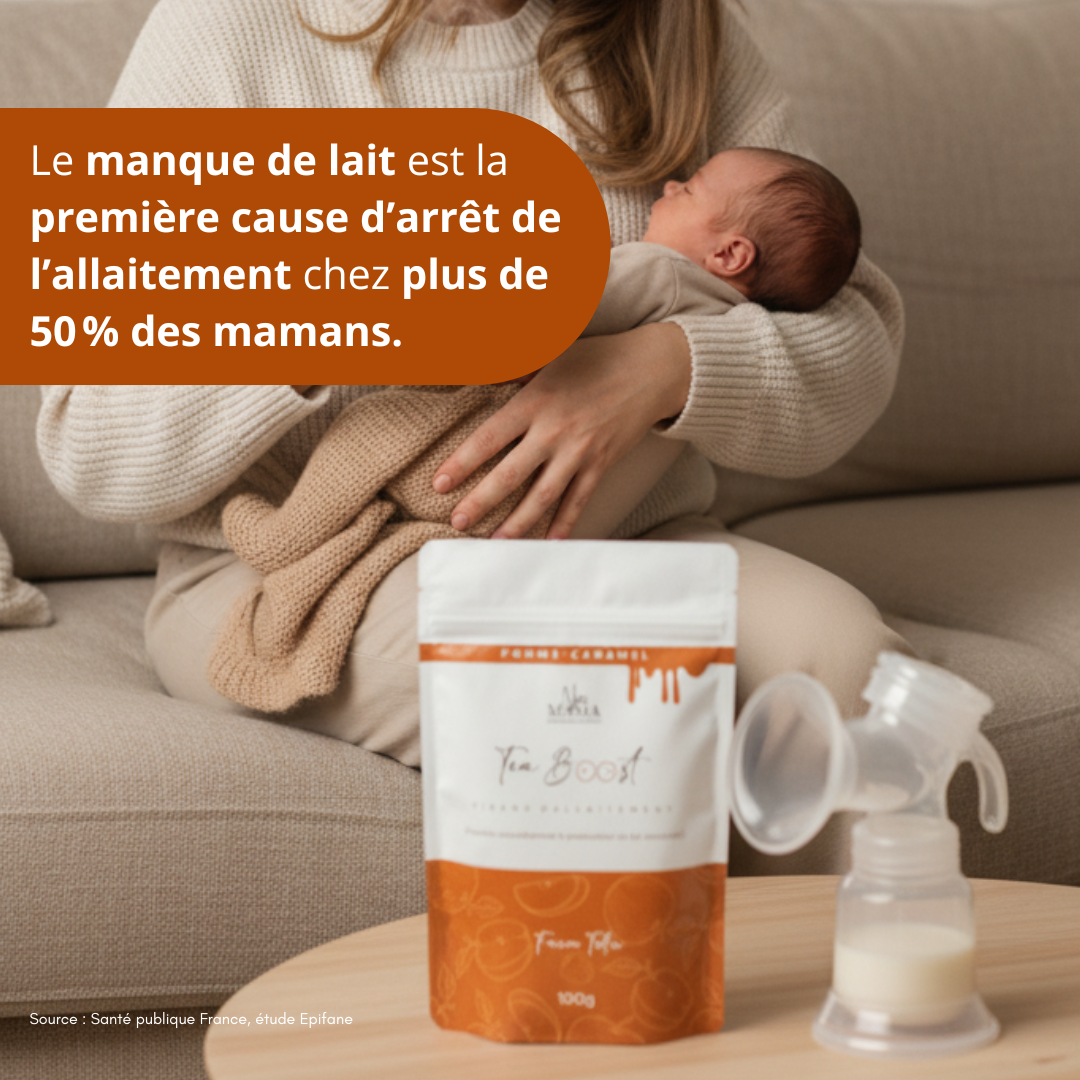 Maman allaitant son bébé en buvant la tisane allaitement Tarte Tatin NEA MAMA