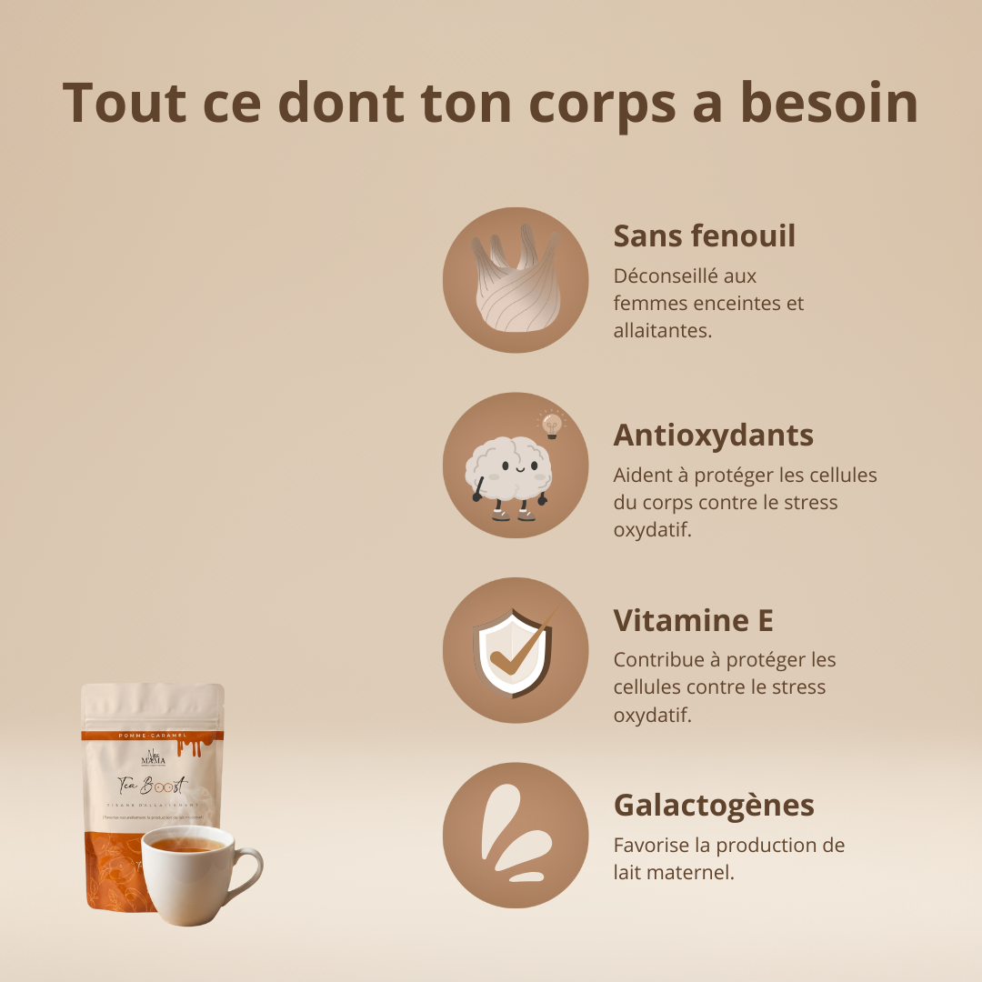 Bienfaits de la tisane allaitement Tarte Tatin NEA MAMA pour la production de lait maternel